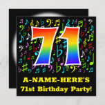 [ Thumbnail: 71st Birthday Party: Fun Music Symbols, Rainbow 71 Invitation ]