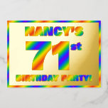 [ Thumbnail: 71st Birthday Party — Fun, Rainbow Spectrum “71” Invitation ]