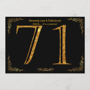 71st Birthday party,Gatsby styl,black gold glitter Invitation