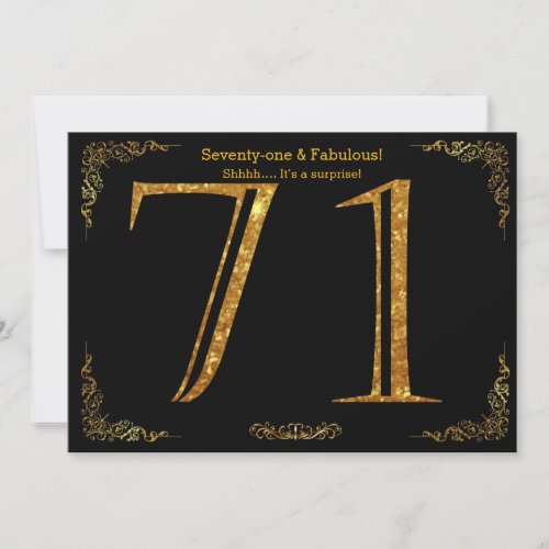 71st Birthday partyGatsby stylblack gold glitter Invitation