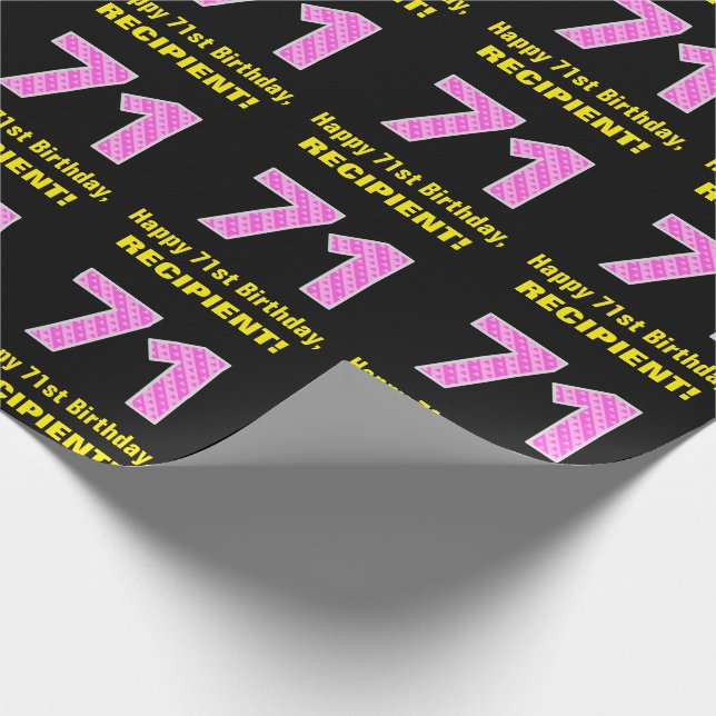 71st Birthday: Pink Stripes and Hearts "71" + Name Wrapping Paper (Corner)