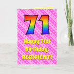 [ Thumbnail: 71st Birthday: Pink Stripes & Hearts, Rainbow # 71 Card ]