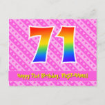 [ Thumbnail: 71st Birthday: Pink Stripes & Hearts, Rainbow 71 Postcard ]