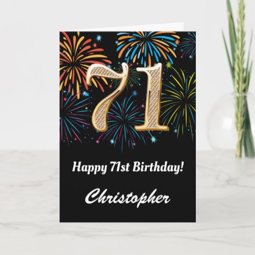 71st Birthday Rainbow Fireworks Black and Gold Card