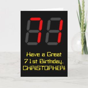 71st Birthday: Red Digital Clock Style "71" + Name Card