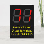 [ Thumbnail: 71st Birthday: Red Digital Clock Style "71" + Name Card ]