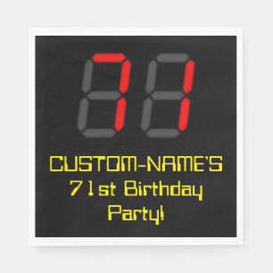 71st Birthday: Red Digital Clock Style "71" + Name Napkins