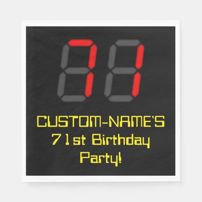 71st Birthday: Red Digital Clock Style "71" + Name Napkins (Front)
