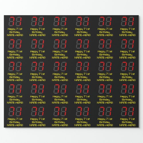 71st Birthday Red Digital Clock Style 71  Name Wrapping Paper