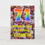 [ Thumbnail: 71st Birthday; Rustic Autumn Leaves; Rainbow "71" Card ]