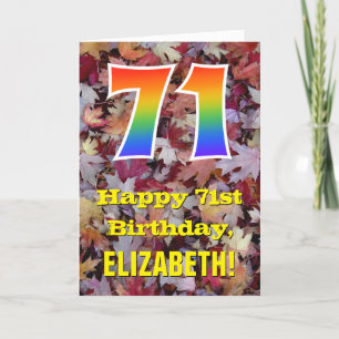 71st Birthday; Rustic Autumn Leaves; Rainbow "71" Card