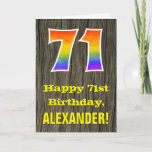 [ Thumbnail: 71st Birthday: Rustic Faux Wood Look, Rainbow "71" Card ]