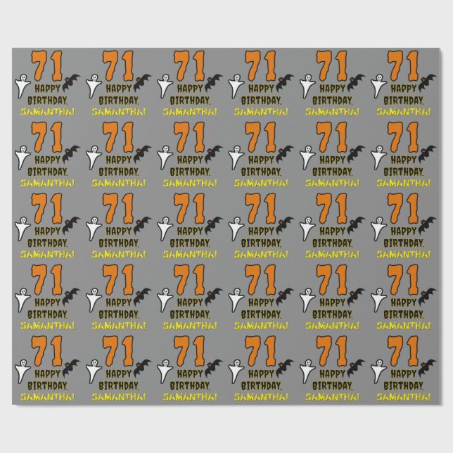 71st Birthday: Spooky Halloween Theme, Custom Name Wrapping Paper (Flat)