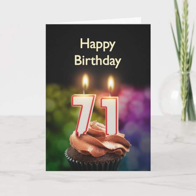 71st Birthday with cake and candles Card (Front)