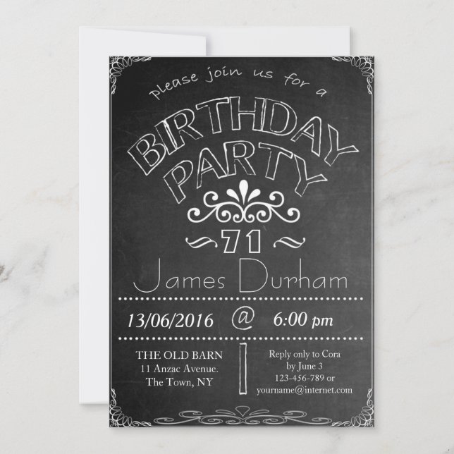 71st Chalkboard Birthday Celebration Invitation (Front)