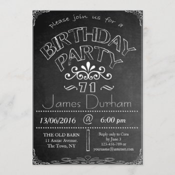 71st Chalkboard Birthday Celebration Invitation by Fanattic at Zazzle