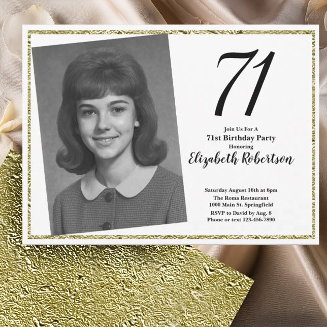 71st Custom Photo White and Gold  Invitation (Creator Uploaded)