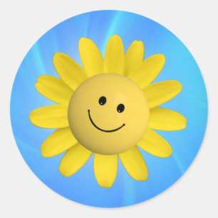 720227 HAPPY SUN FLOWER SMILIE FACE CARTOON GRAPHI CLASSIC ROUND STICKER
