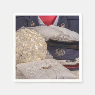7263-Military Wedding with Bouquet & Rings Napkins