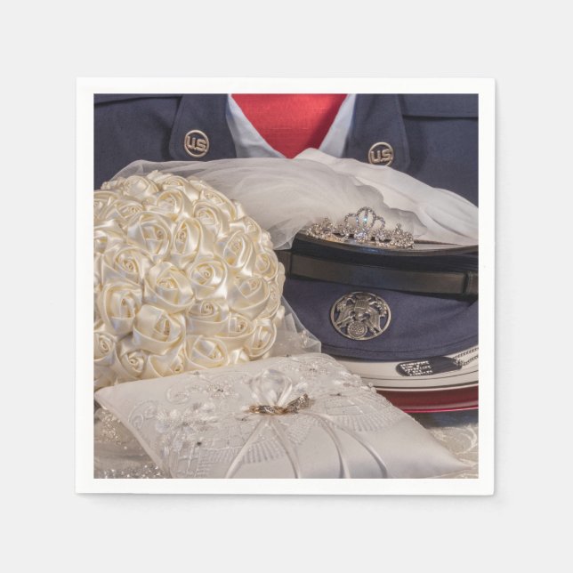 7263-Military Wedding with Bouquet & Rings Napkins (Front)