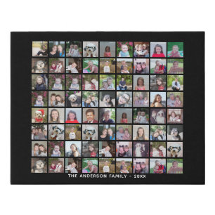 72 Square Photo Collage Grid with Text - black Faux Canvas Print