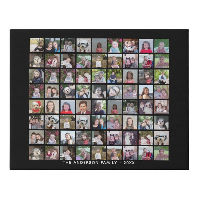 72 Square Photo Collage Grid with Text - black Faux Canvas Print (Front)