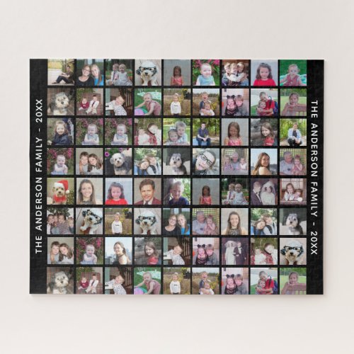 72 Square Photo Collage Grid with Text _ black Jigsaw Puzzle