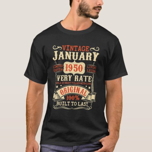 72 Year Old 72Th Birthday Gifts Vintage January 19 T_Shirt