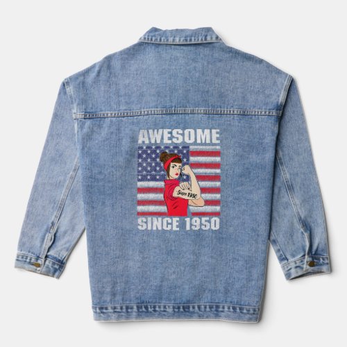 72 Year Old Awesome Since 1950 72nd Birthday Women Denim Jacket