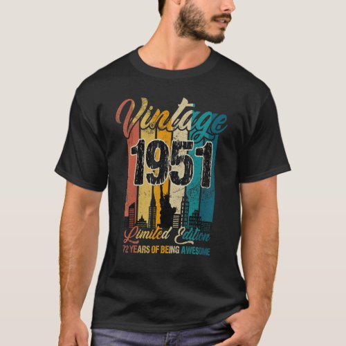 72 Year Old Vintage 1951 72nd Birthday party T_Shirt