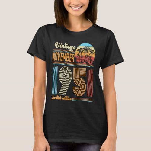 72 Years Old Birthday  Vintage November 1951 Women T_Shirt