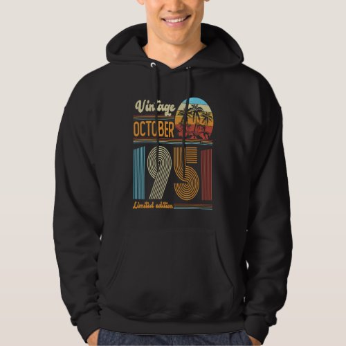 72 Years Old Birthday  Vintage October 1951 Women  Hoodie