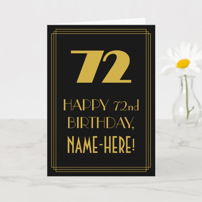 72nd Birthday ~ Art Deco Inspired Look "72" & Name Card (Small Plant)