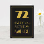 [ Thumbnail: 72nd Birthday ~ Art Deco Inspired Look "72" & Name Card ]