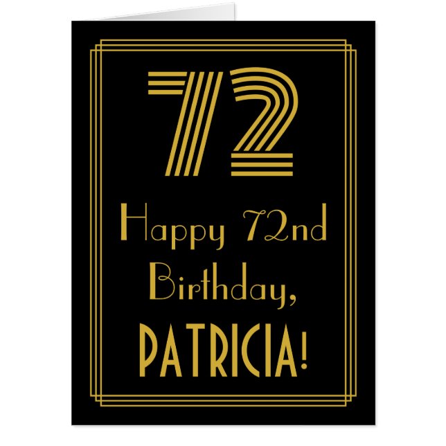 72nd Birthday: Art Deco Inspired Look “72” + Name Card (Front)