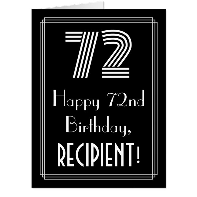 72nd Birthday — Art Deco Inspired Look “72” + Name Card (Front)