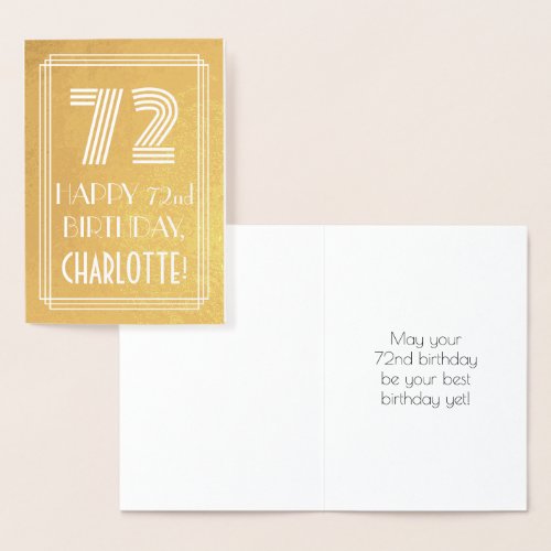 72nd Birthday â Art Deco Inspired Look 72  Name Foil Card