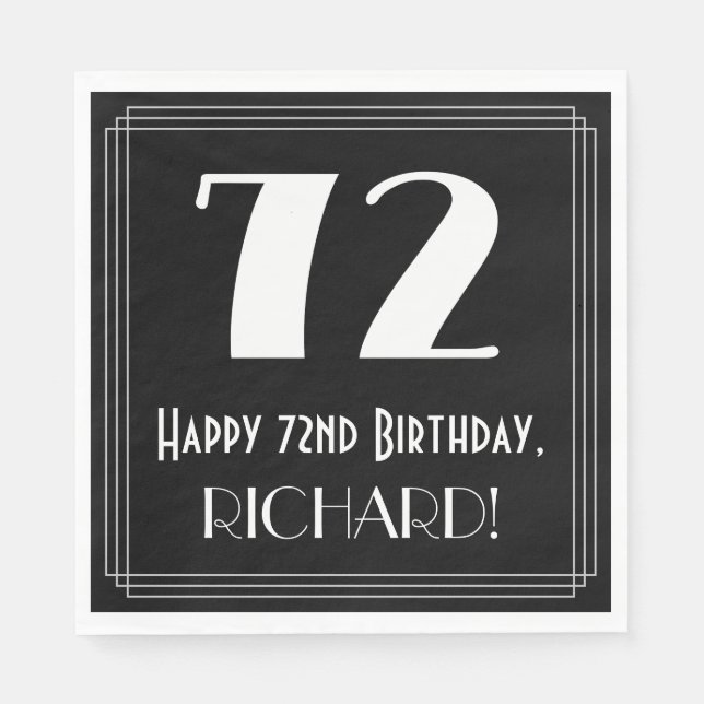 72nd Birthday ~ Art Deco Inspired Look "72", Name Napkins (Front)