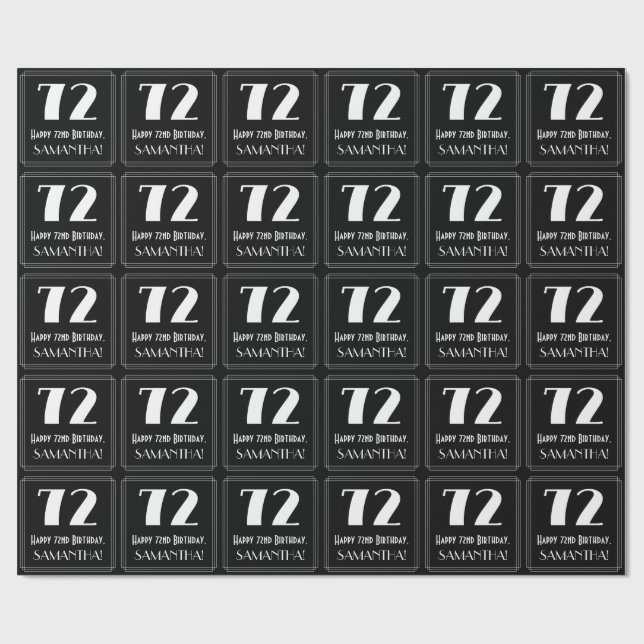 72nd Birthday - Art Deco Inspired Look "72", Name Wrapping Paper (Flat)