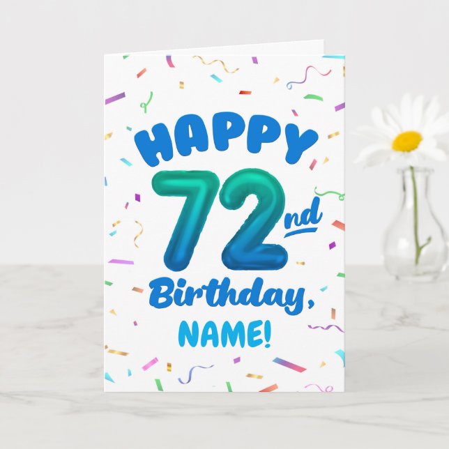 72nd Birthday, Balloon Number, Customizable Name Card (Small Plant)