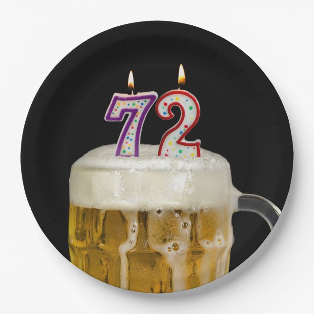 72nd Birthday Beer on black Paper Plate (Front)