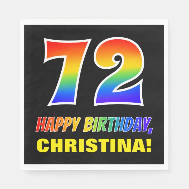 72nd Birthday: Bold, Fun, Simple, Rainbow 72 Napkins (Front)