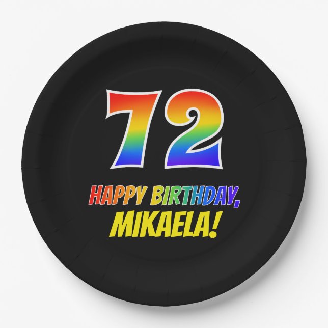 72nd Birthday: Bold, Fun, Simple, Rainbow 72 Paper Plates (Front)
