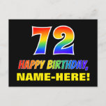 [ Thumbnail: 72nd Birthday: Bold, Fun, Simple, Rainbow 72 Postcard ]