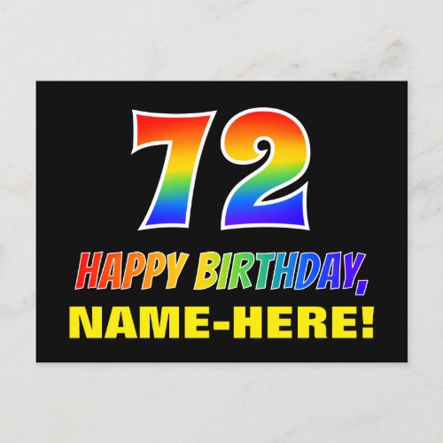 72nd Birthday Bold Fun Simple Rainbow 72 Postcard