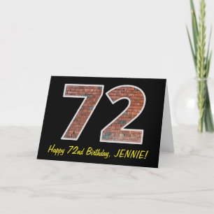 72nd Birthday - Brick Wall Pattern "72" w/ Name Card
