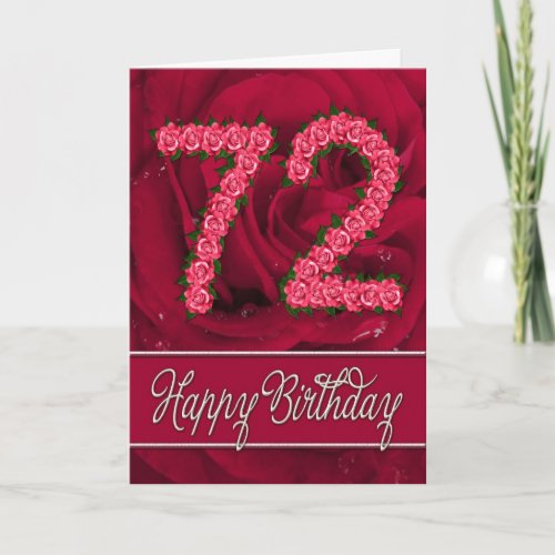 72nd birthday card with roses and leaves