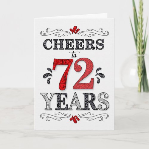 72nd Birthday Cheers in Red White Black Pattern Card