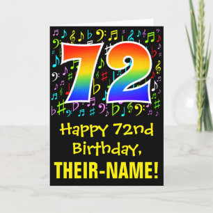 72nd Birthday: Colorful Music Symbols + Rainbow 72 Card