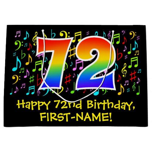 72nd Birthday _ Colorful Music Symbols Rainbow 72 Large Gift Bag